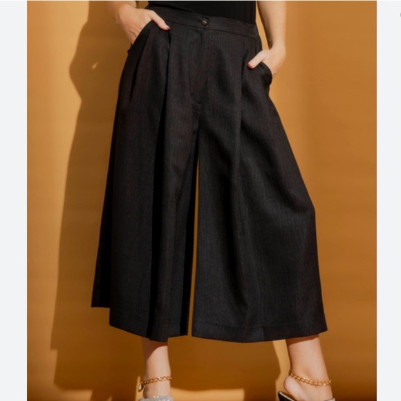 Club Monaco Dress Culotte Trouser pants Crop Bermuda Wide leg Darted Black 00 - Picture 1 of 15